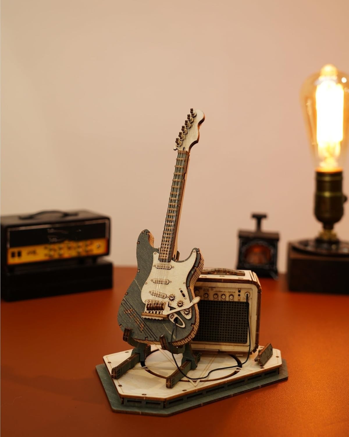 3D Wooden Electric Guitar Puzzle Kit DIY Model, Musical Gift for Adults