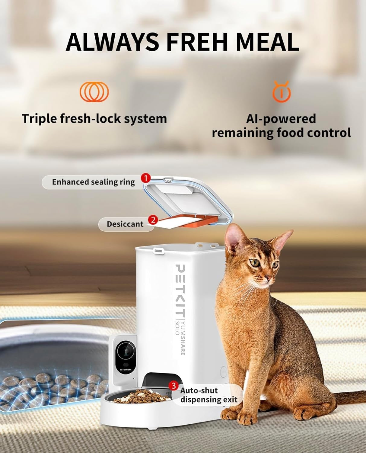 Smart Automatic Pet Feeder Camera 1080P WiFi App Control 3L Food