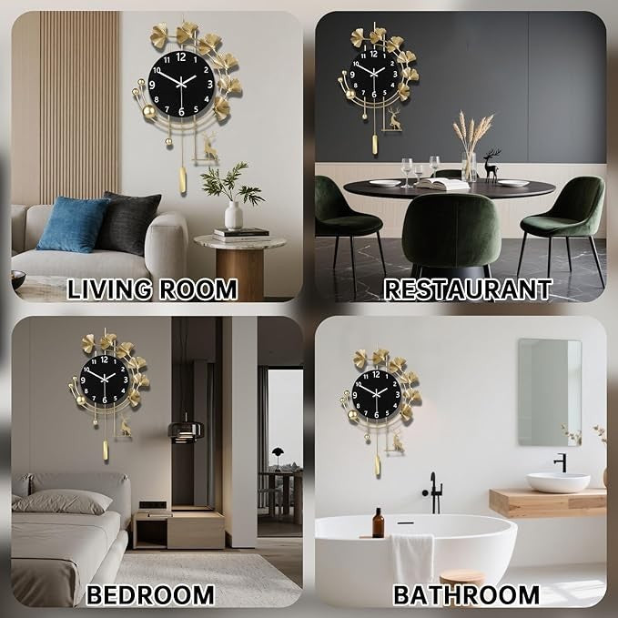 Large Modern Gold Wall Clock 40x60cm Silent Luxury Decor Oversized Living Room