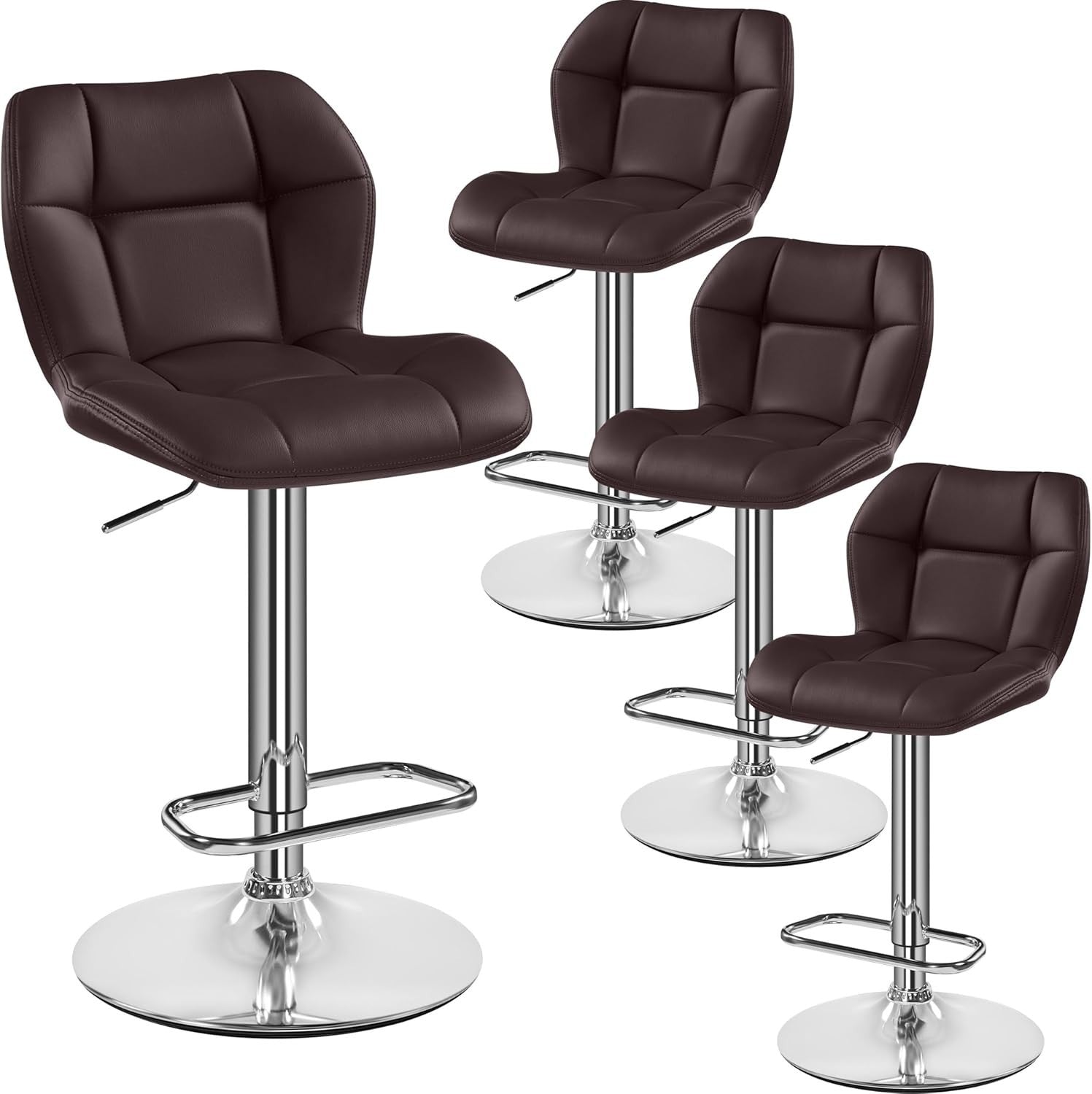 Swivel Height Adjustable Bar Stools Set of 4 PU Counter Chairs