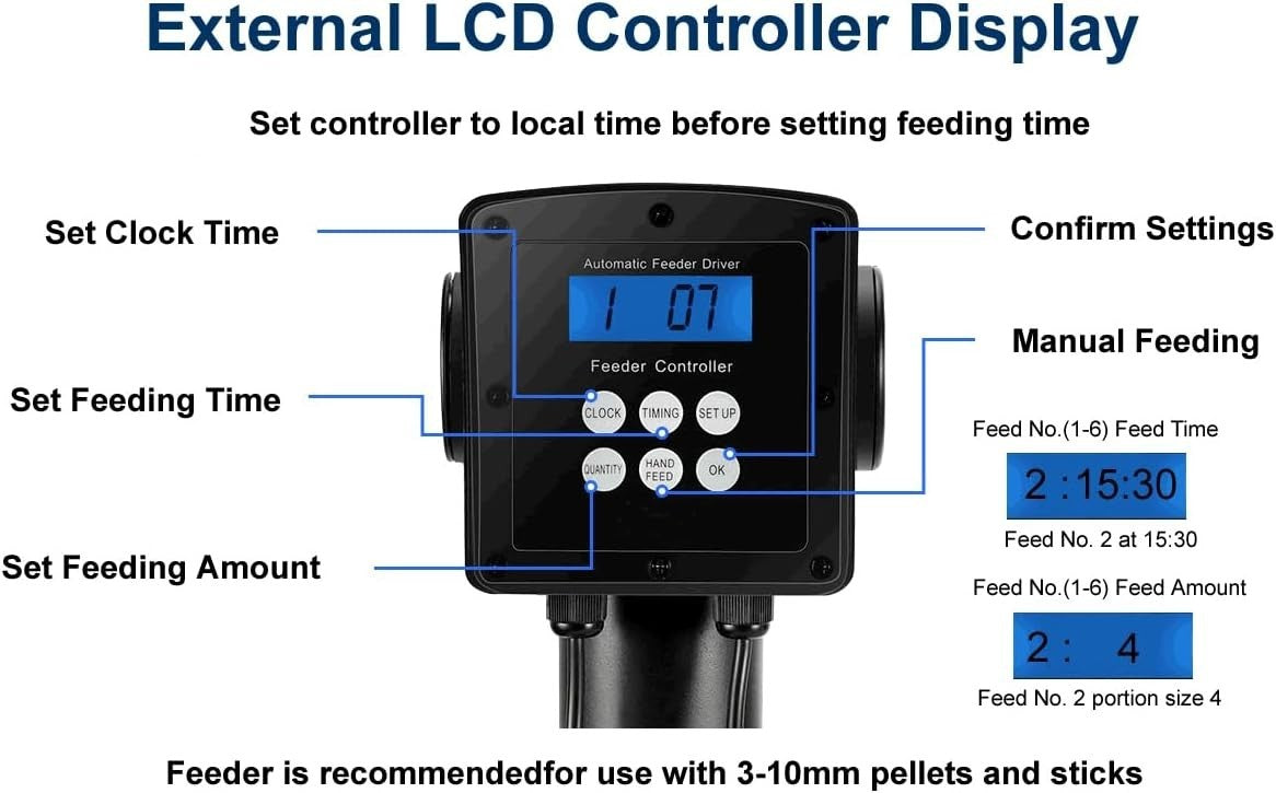 Automatic Pond Fish Feeder 5.5L LCD Timer Koi Goldfish Food Dispenser
