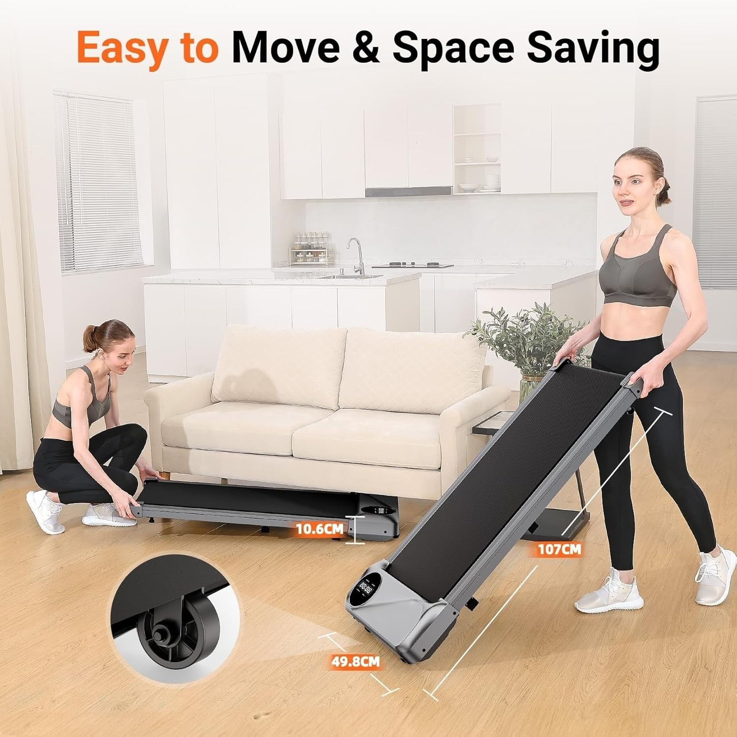 Under Desk Treadmill 2.5HP Quiet Motor Walking Pad 265LBS Capacity LED Remote