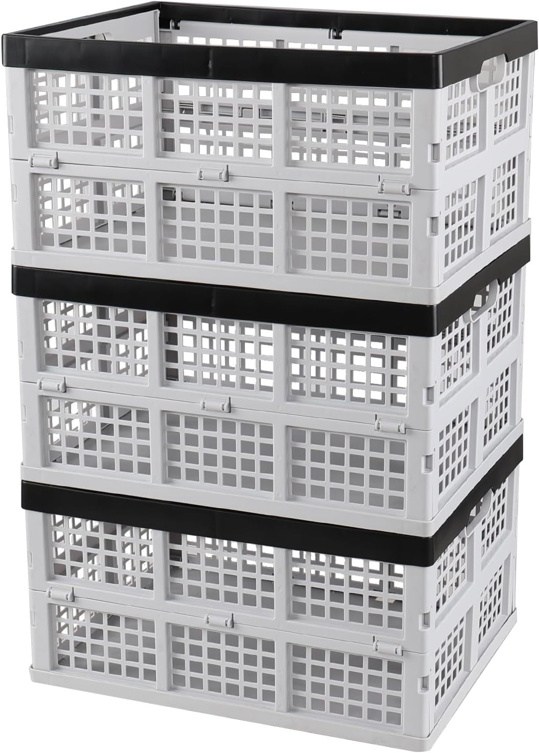 Foldable Plastic Storage Crates 44x33.5x23cm – Collapsible Stackable Bins White
