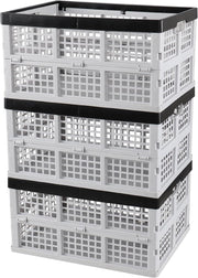 Foldable Plastic Storage Crates 44x33.5x23cm – Collapsible Stackable Bins White