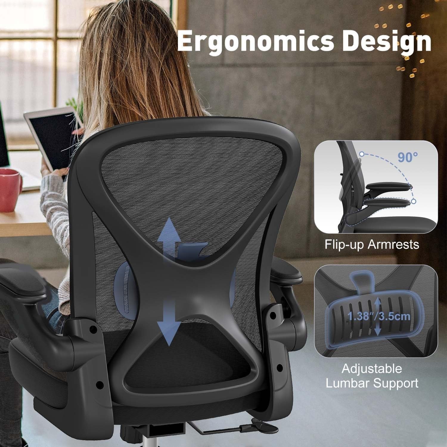Ergonomic Mesh Office Chair Lumbar Support Swivel Desk Task Armchair Black