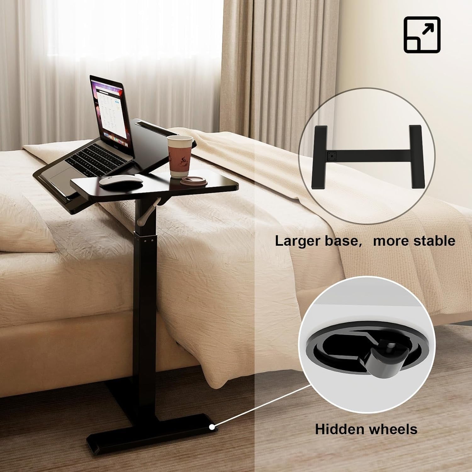 Adjustable Overbed Table with Wheels Split Top Laptop Desk Pneumatic Lift