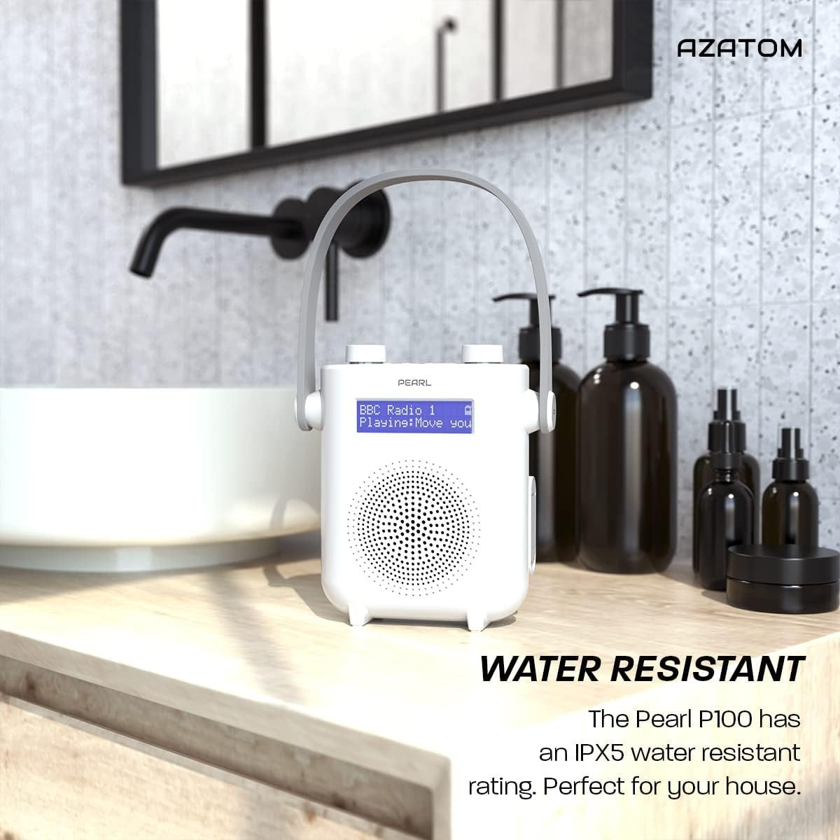 Waterproof DAB/DAB+ FM Shower Radio with Bluetooth & Rechargeable Battery