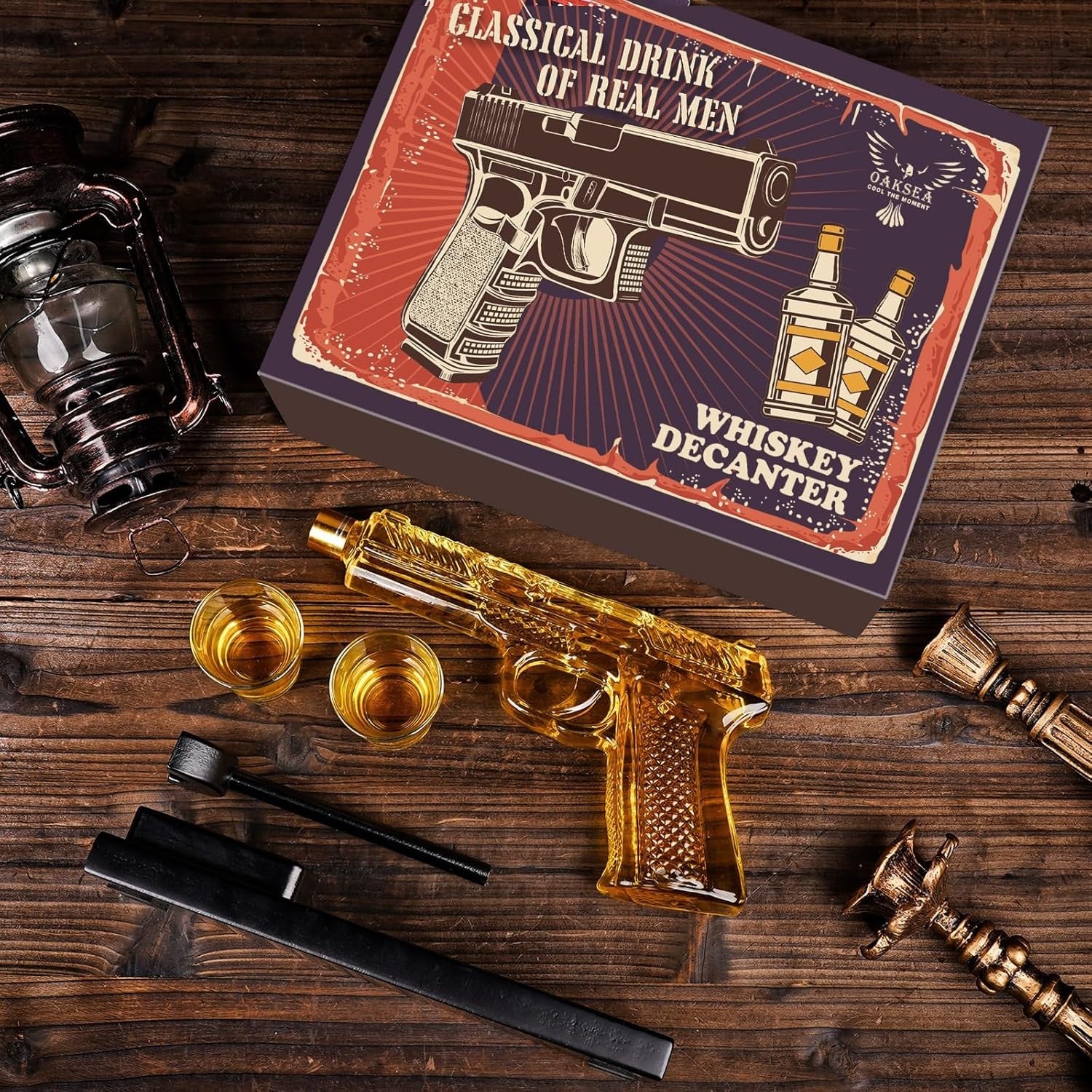 Gun Whiskey Decanter Set with Shot Glasses 275ml Novelty Gift for Men Bar
