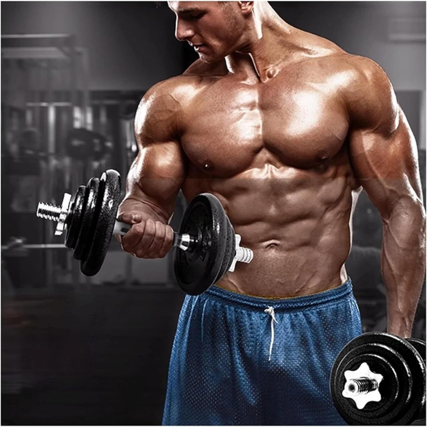 Adjustable Dumbbell & Barbell Set 30KG Cast Iron Weights Spinlock Home Gym