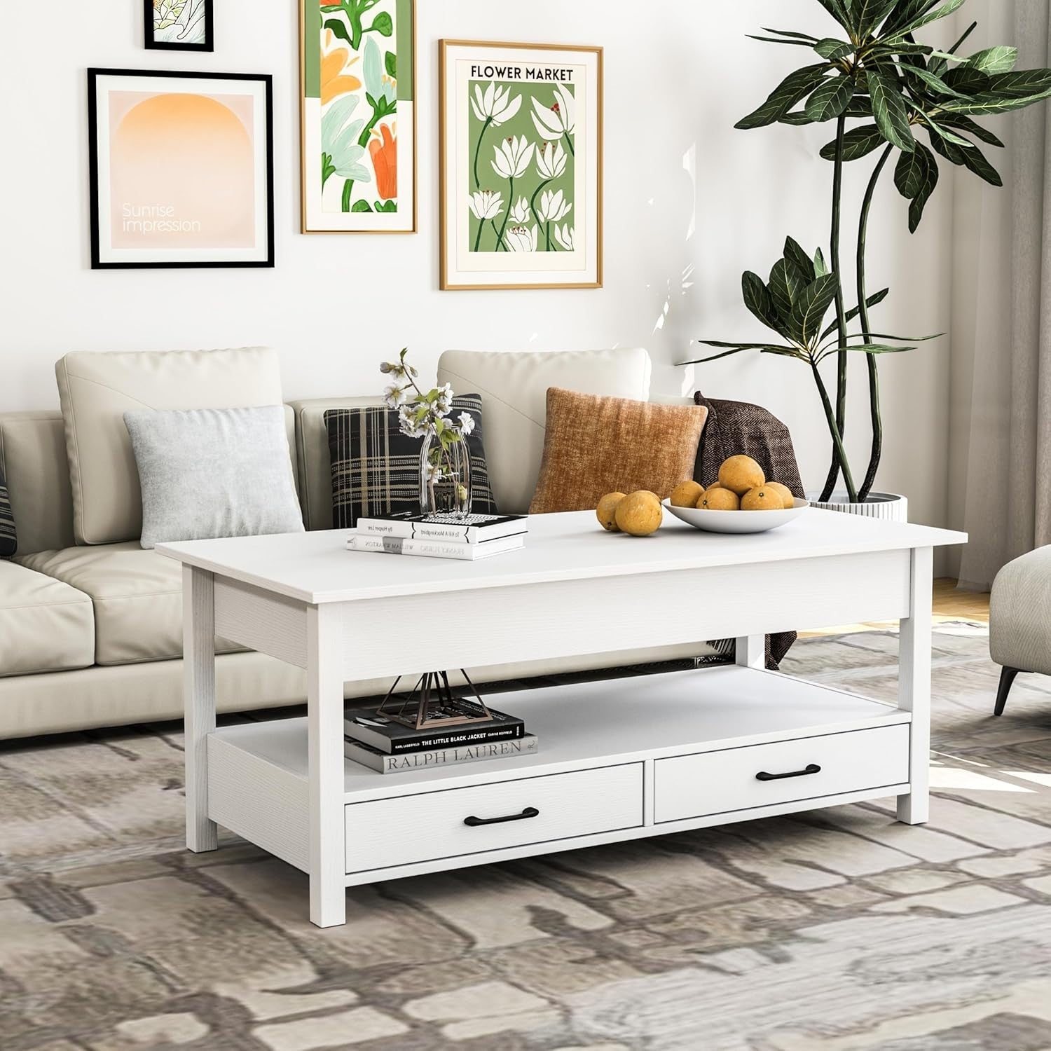 Lift-Up Coffee Table with Storage, Drawers & Shelf – Space-Saving, Modern Design