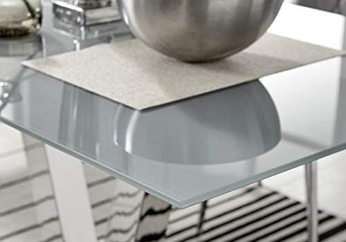 Modern Grey Glass Dining Table Rectangular 140x80cm Chrome Frame Space Saving