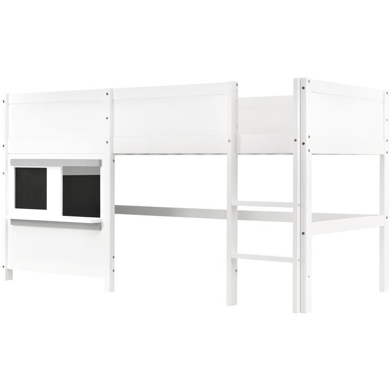 Kids Mid Sleeper Bunk Bed White 3FT with Blackboard Shelf Ladder Safety Rail
