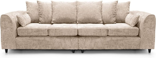 Spacious 4-Seater Sofa Beige Deep Cushions Soft Chenille Fabric Birch Frame