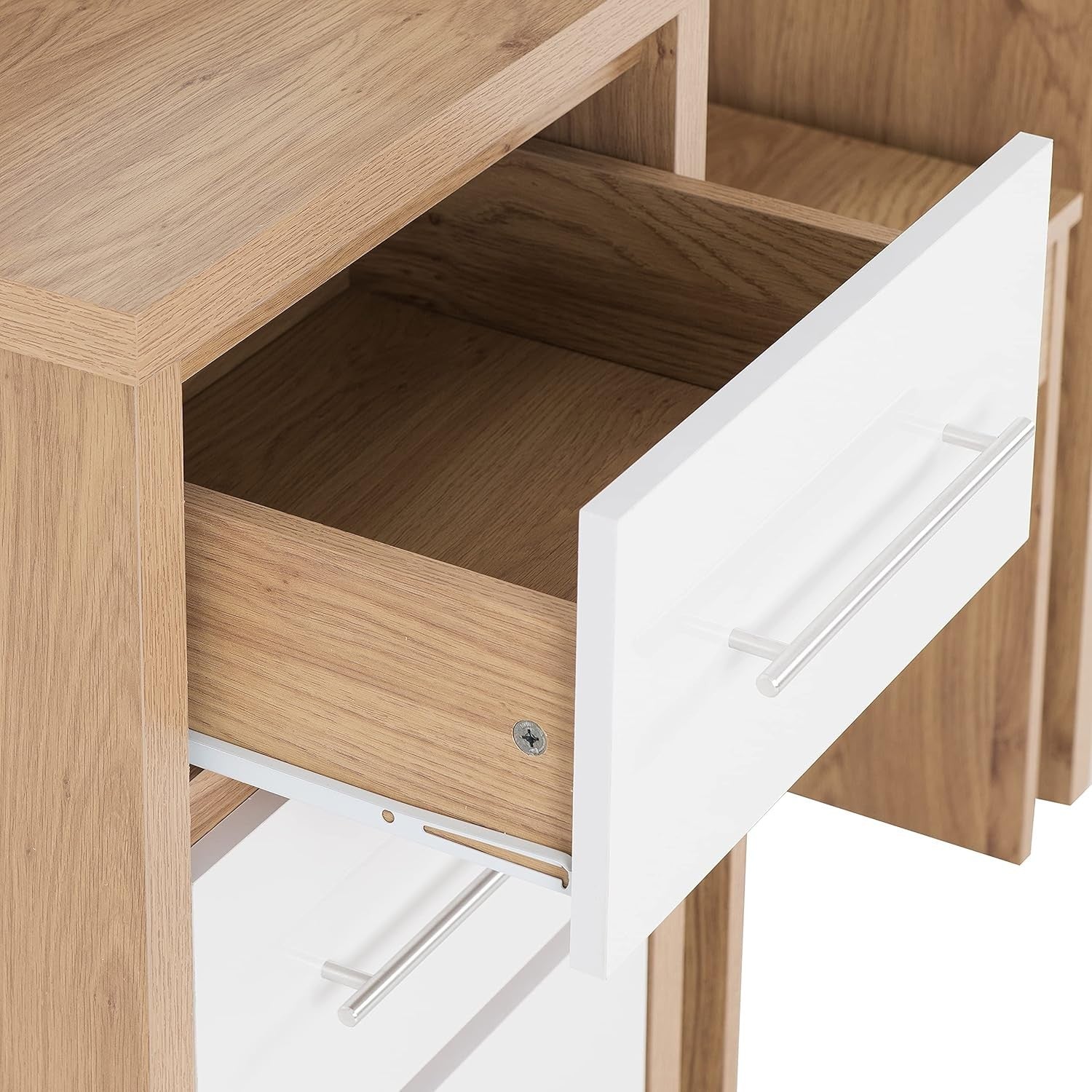 Modern Dressing Table White Gloss Light Oak Vanity Desk Mirror Stool 3 Drawers
