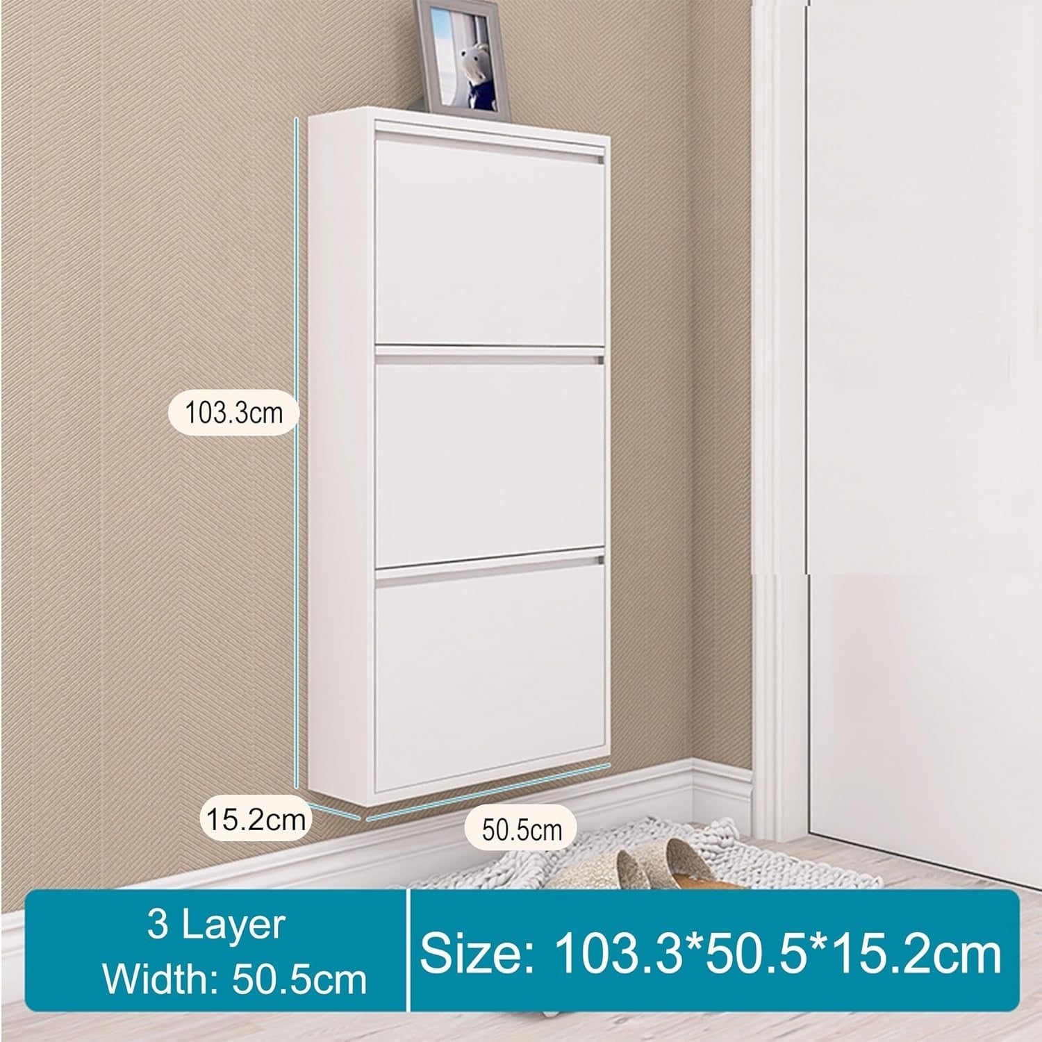 Slim Lockable Shoe Storage Cabinet with Flip-Down Door – 3-Layer Space Saver