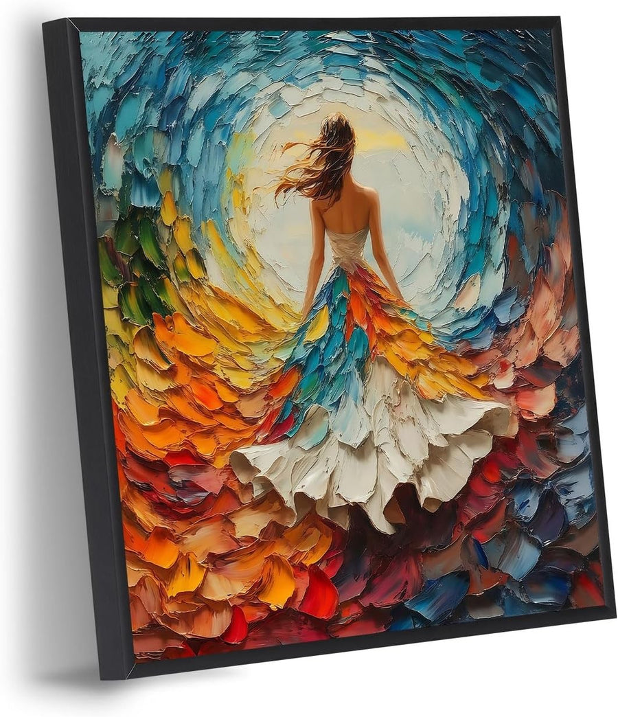 12x12 Colorful Abstract Woman Canvas – Textured Modern Framed Wall Art