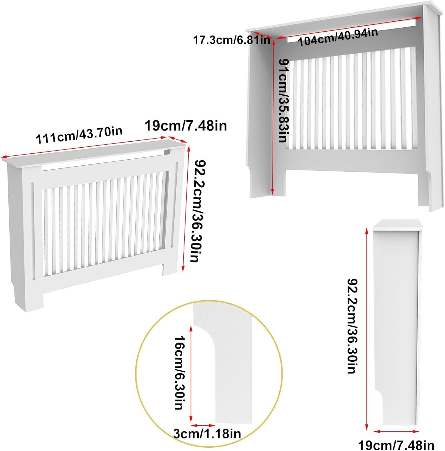 Modern White Radiator Cover Cabinet 92cm MDF Vertical Slatted Heater Shelf