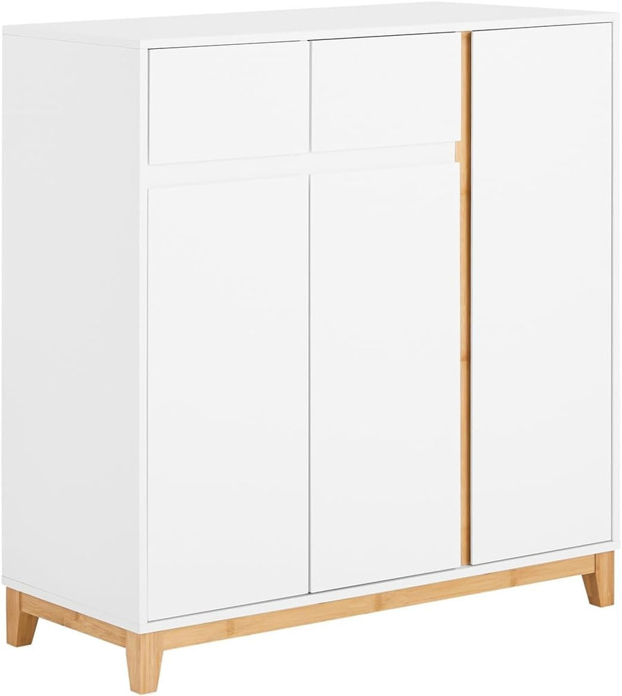 White Slim Shoe Cabinet 3 Doors 2 Drawers with Adjustable Shelves 80x34x85cm
