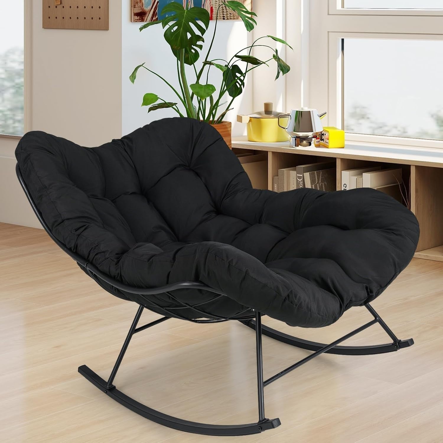 Oversized Egg Rocking Chair Outdoor Indoor Thick Cushion Comfy Seat