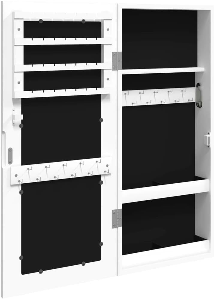 Compact Wall Mounted Jewelry Cabinet Mirror Lockable Storage White