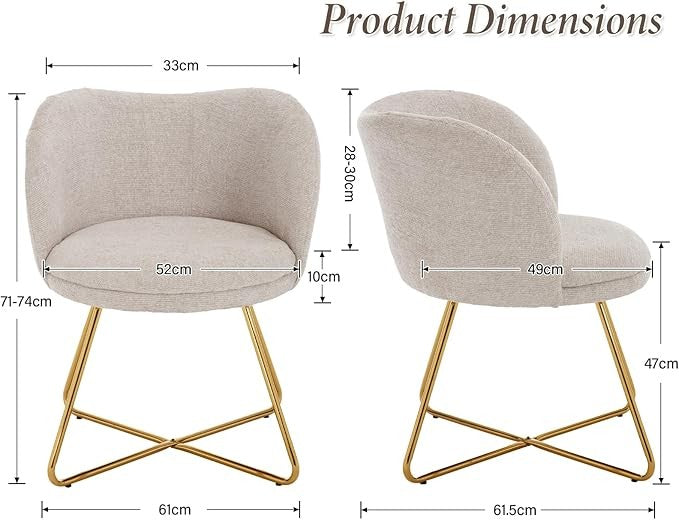 Chenille Accent Armchair Cocktail Chair Gold Metal Legs Beige