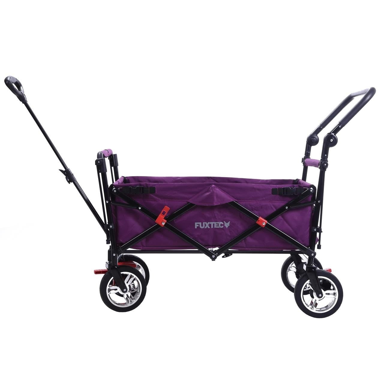 Purple Kids Folding Stroller Wagon Push Pull Cart w/ Canopy & Dual Brakes