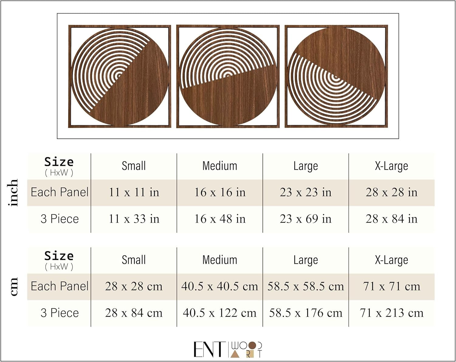 Set of 3 Round Wood Wall Art Boho Mid Century Decor