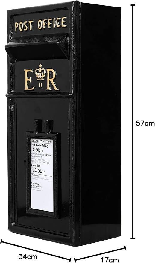 Lockable Cast Iron Wall Mount Mailbox – Secure Vintage ER Post Box Black 57cm