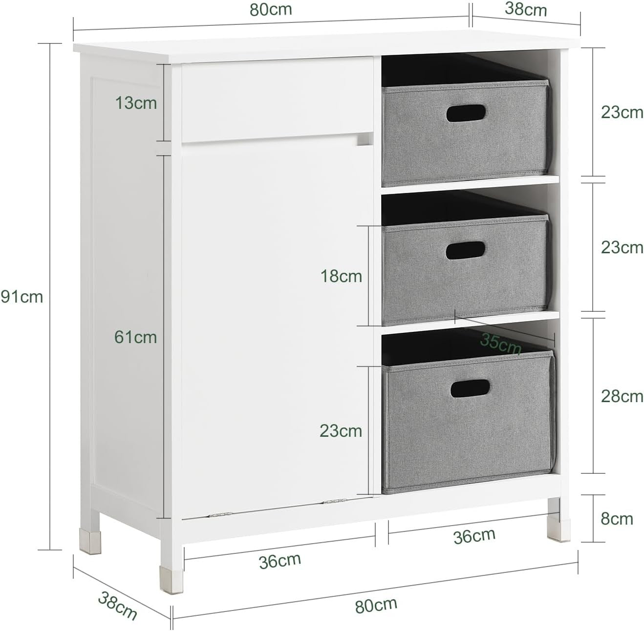 Bathroom Laundry Cabinet with Hidden Basket Drawers Storage Unit White
