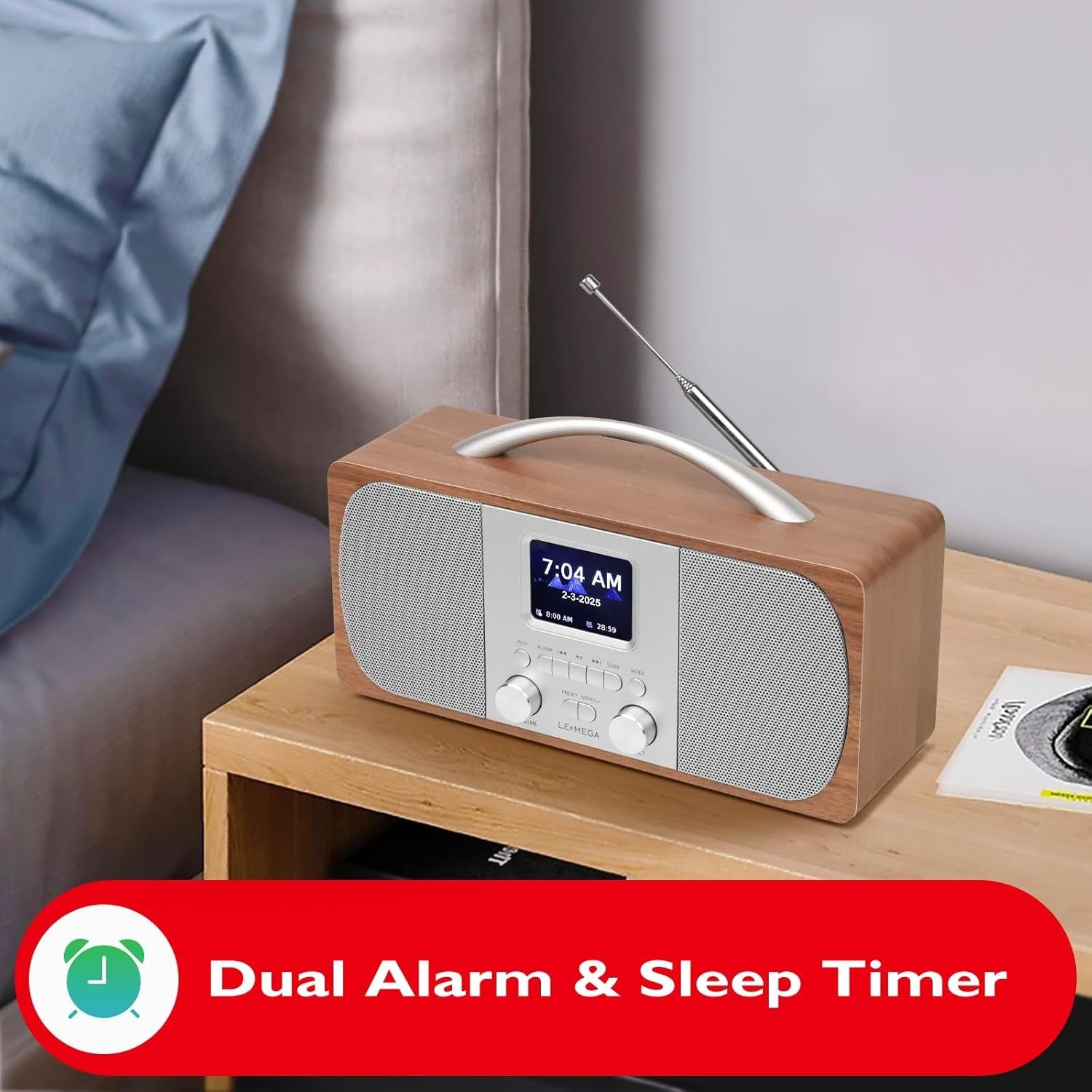 DAB DAB+ FM Digital Radio Bluetooth Dual Alarm Stereo Wood Cabinet