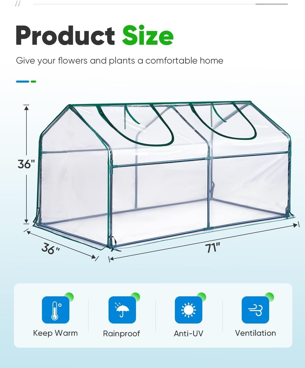 Mini Greenhouse 180x91x91cm Clear PVC Cover Steel Frame Portable Garden