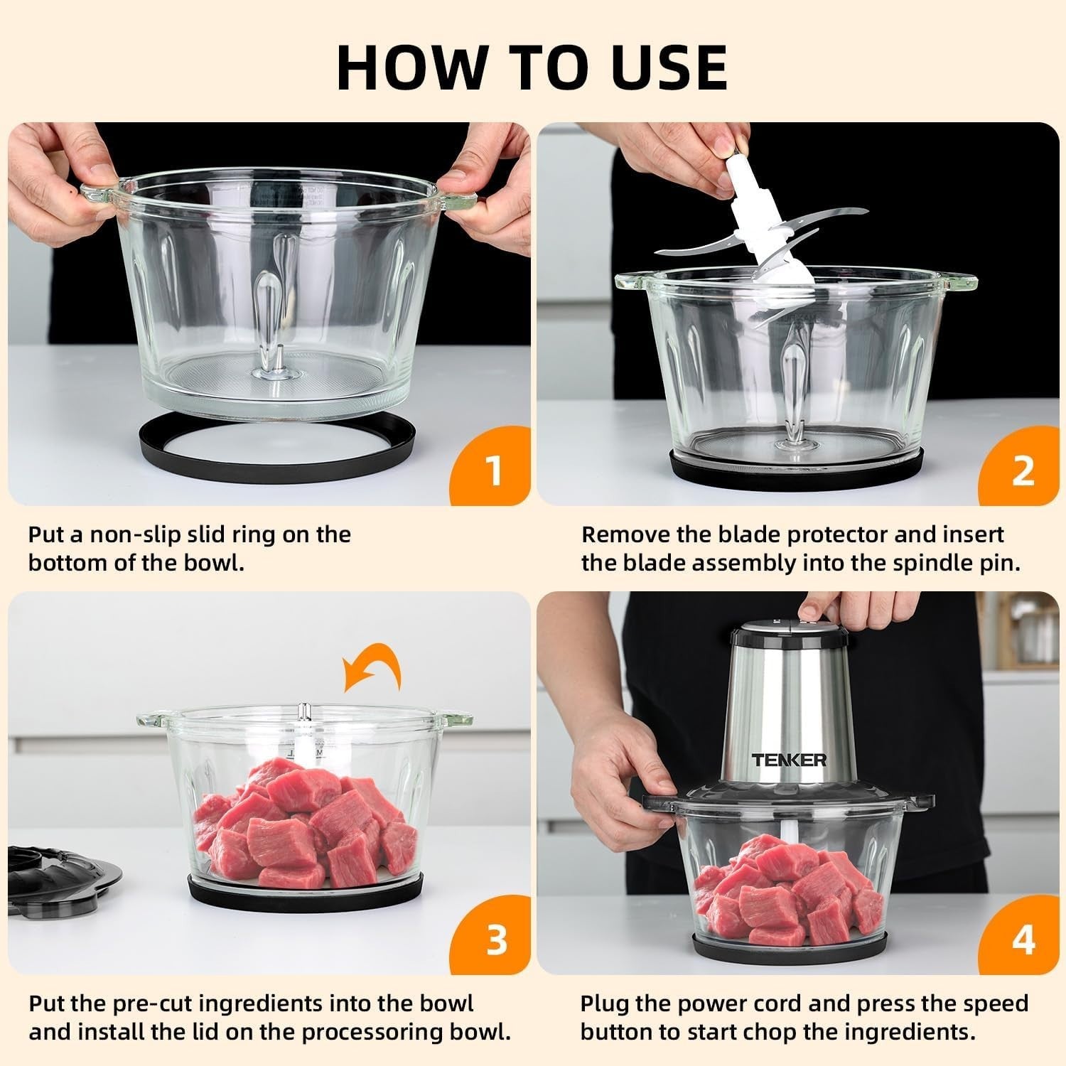 500W Food Processor Meat Grinder Chopper 2x2L Bowls 2 Speed Black