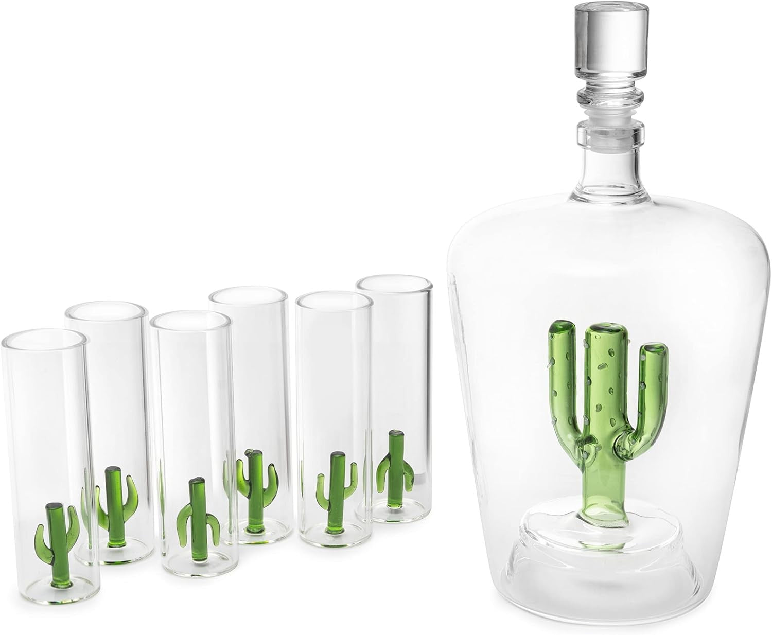 Cactus Tequila Decanter Set with 6 Shot Glasses Luxury Bar Display Gift