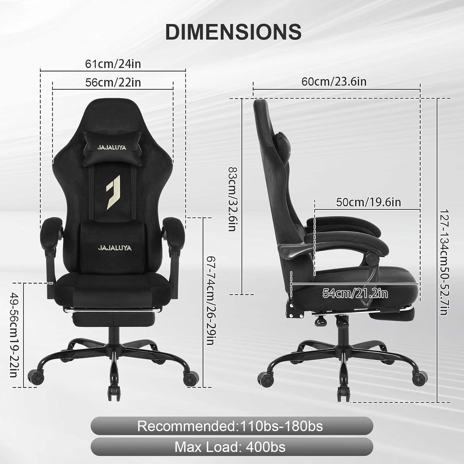Oversized Gaming Chair Suede Fabric Ergonomic Recliner Massage Lumbar Footrest