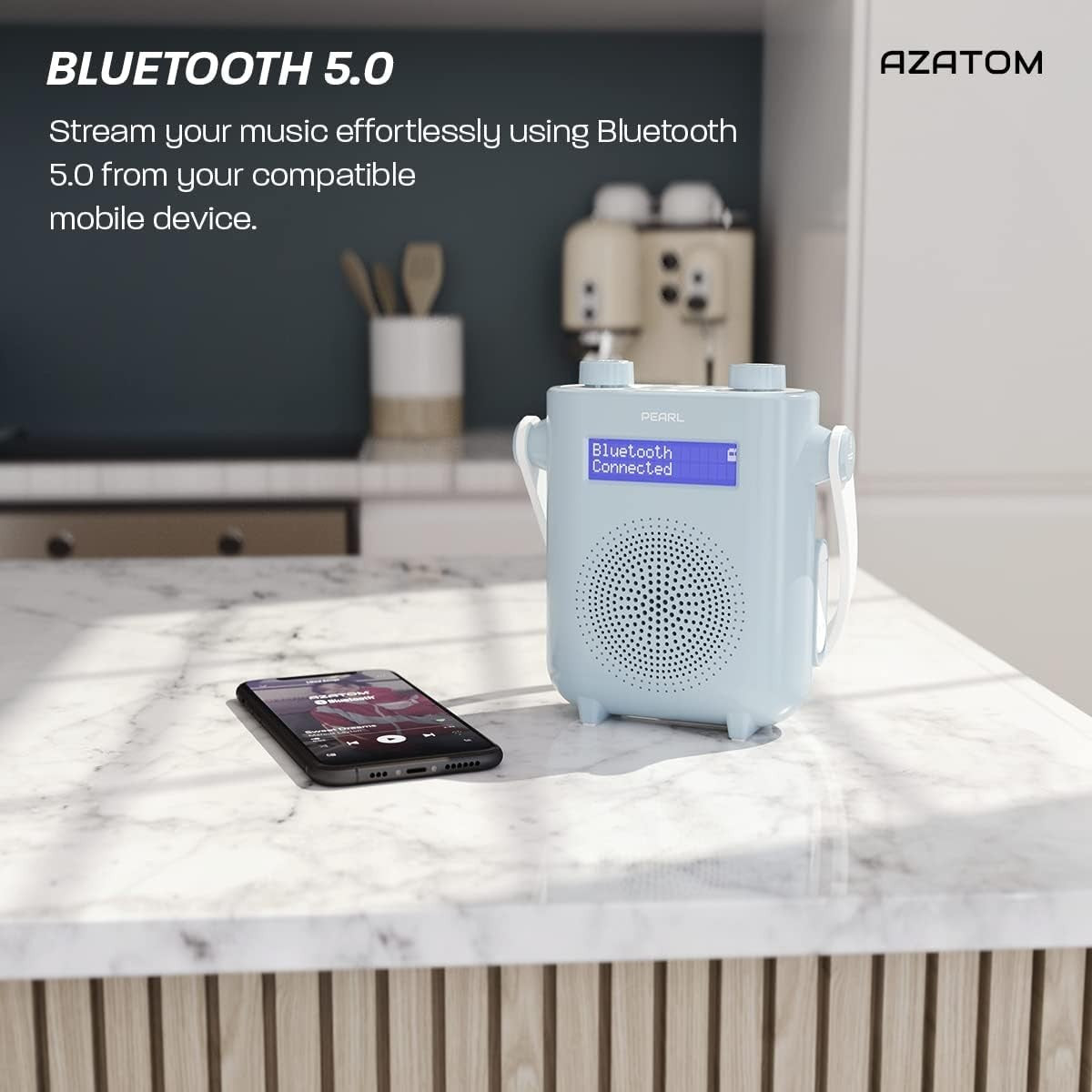 Waterproof DAB/DAB+ FM Bluetooth Shower Radio Rechargeable 20hr Blue