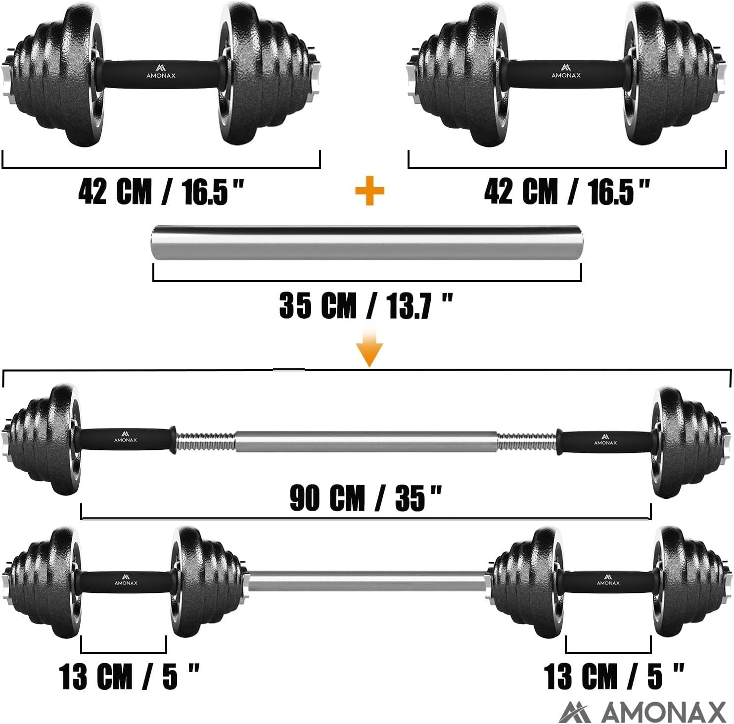50kg Adjustable Cast Iron Dumbbell Barbell Set Spinlock Home Gym Weights