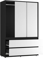 White Sliding Door Wardrobe with 4 Drawers & Hanging Rail – Space Saver