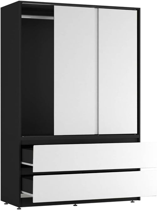 White Sliding Door Wardrobe with 4 Drawers & Hanging Rail – Space Saver