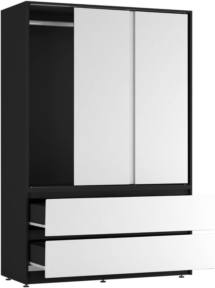 White Sliding Door Wardrobe with 4 Drawers & Hanging Rail – Space Saver