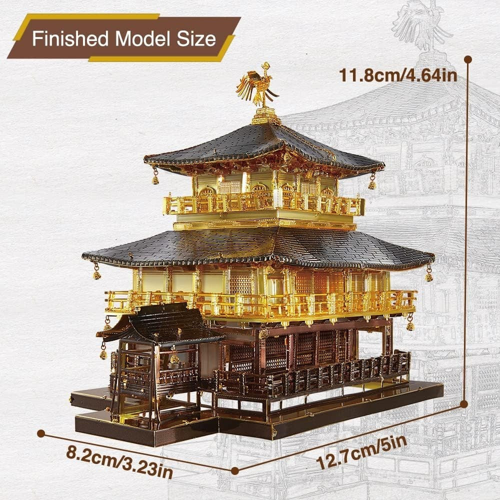 3D Metal Puzzle Golden Temple Kit | 369pc DIY Stainless Steel Model Gift