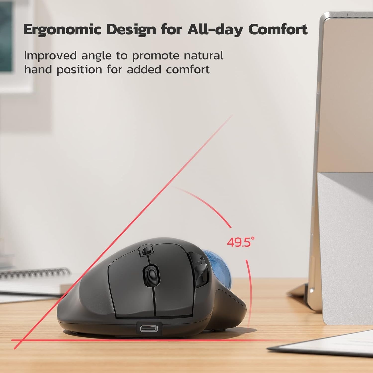 Wireless Trackball Mouse Ergonomic Rechargeable Bluetooth USB 3 Device Blue Ball