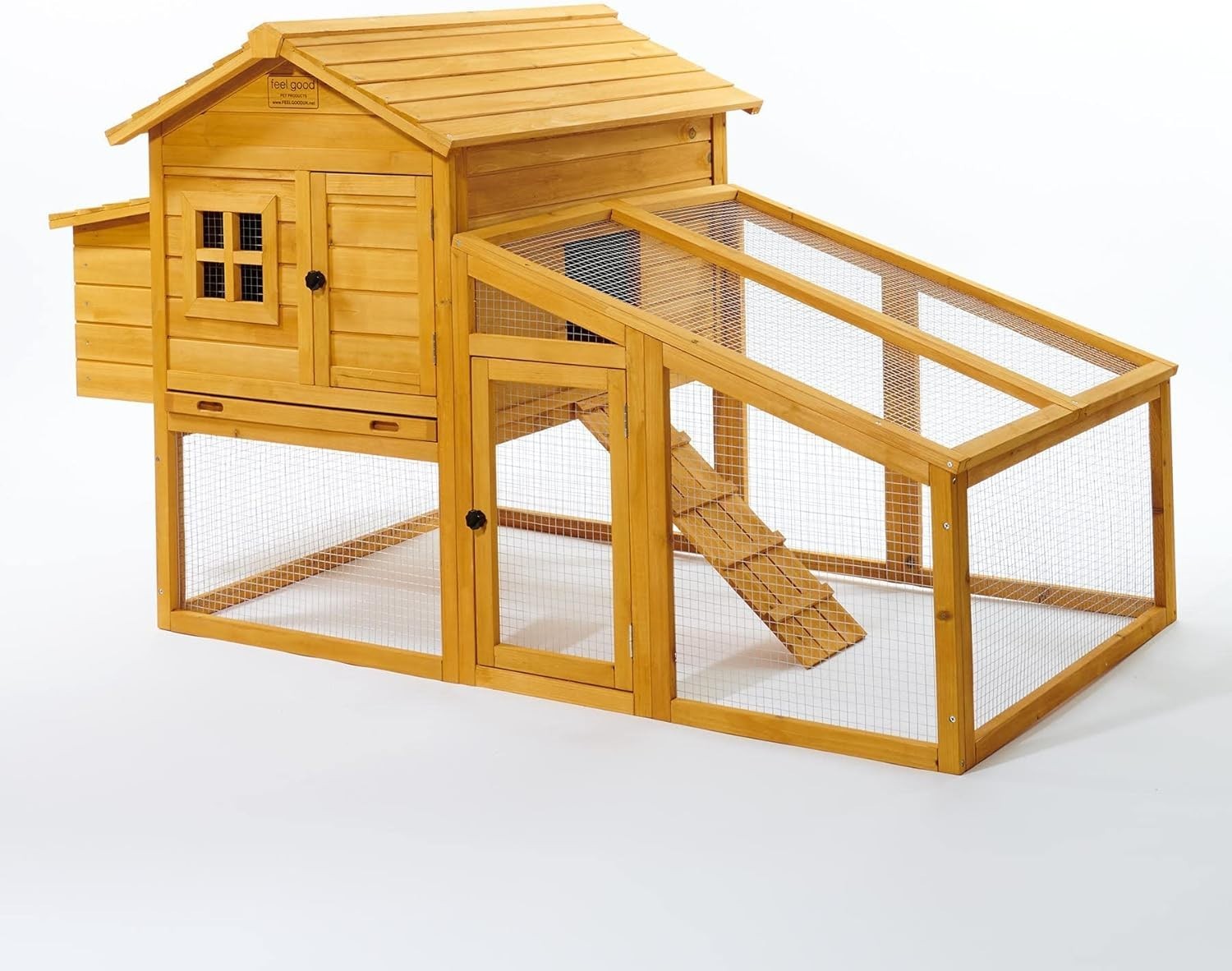 Wooden Chicken Coop with Run Double Nest Box Easy Clean Secure Hen House