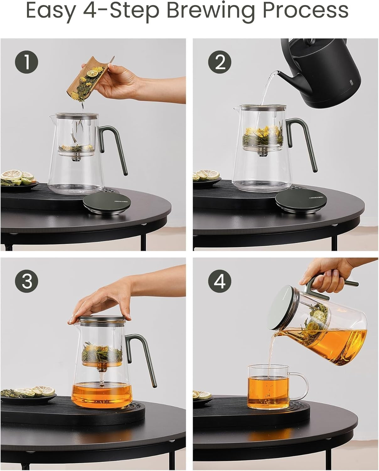 1000ml Magnetic Glass Tea Pot Infuser Loose Leaf Herbal Tea Maker Grey
