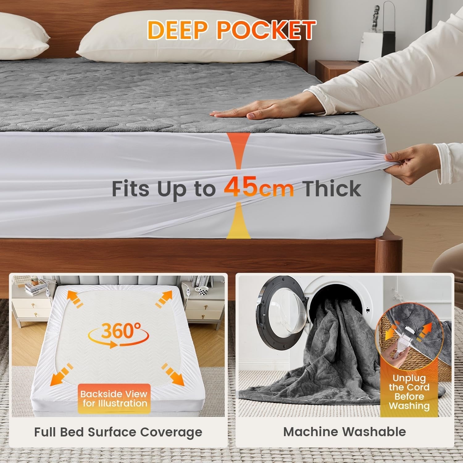 Electric Heated Underblanket King 150x200cm Dual Control 10 Heat Dark Grey