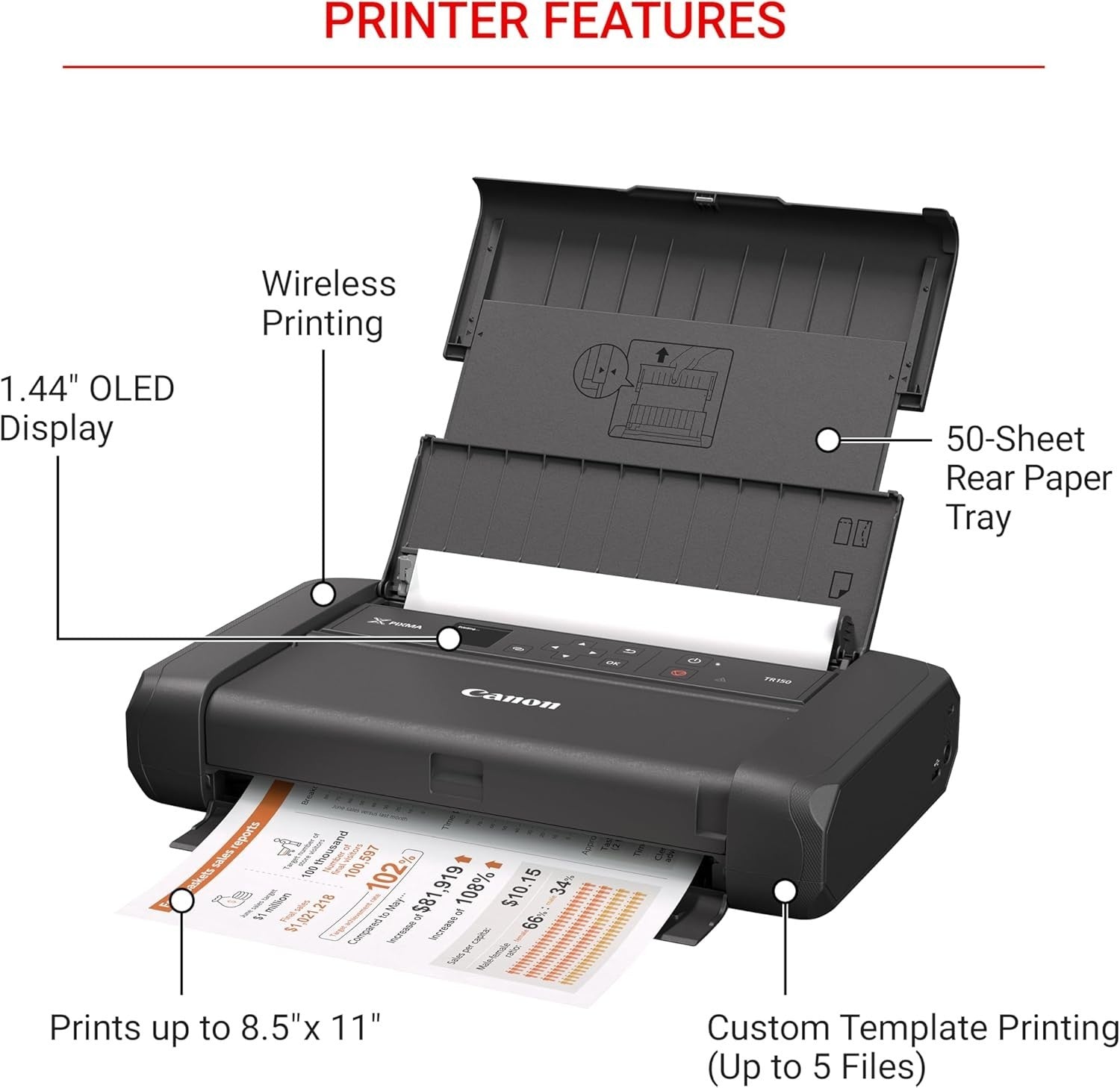 Portable Colour Inkjet Printer Black | Wi-Fi USB Compact Travel A4