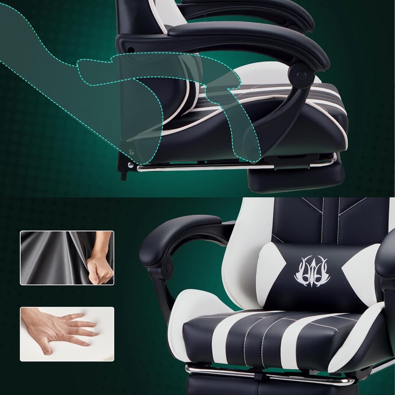 Ergonomic Gaming Chair with Footrest & Lumbar Support – White PC Seat