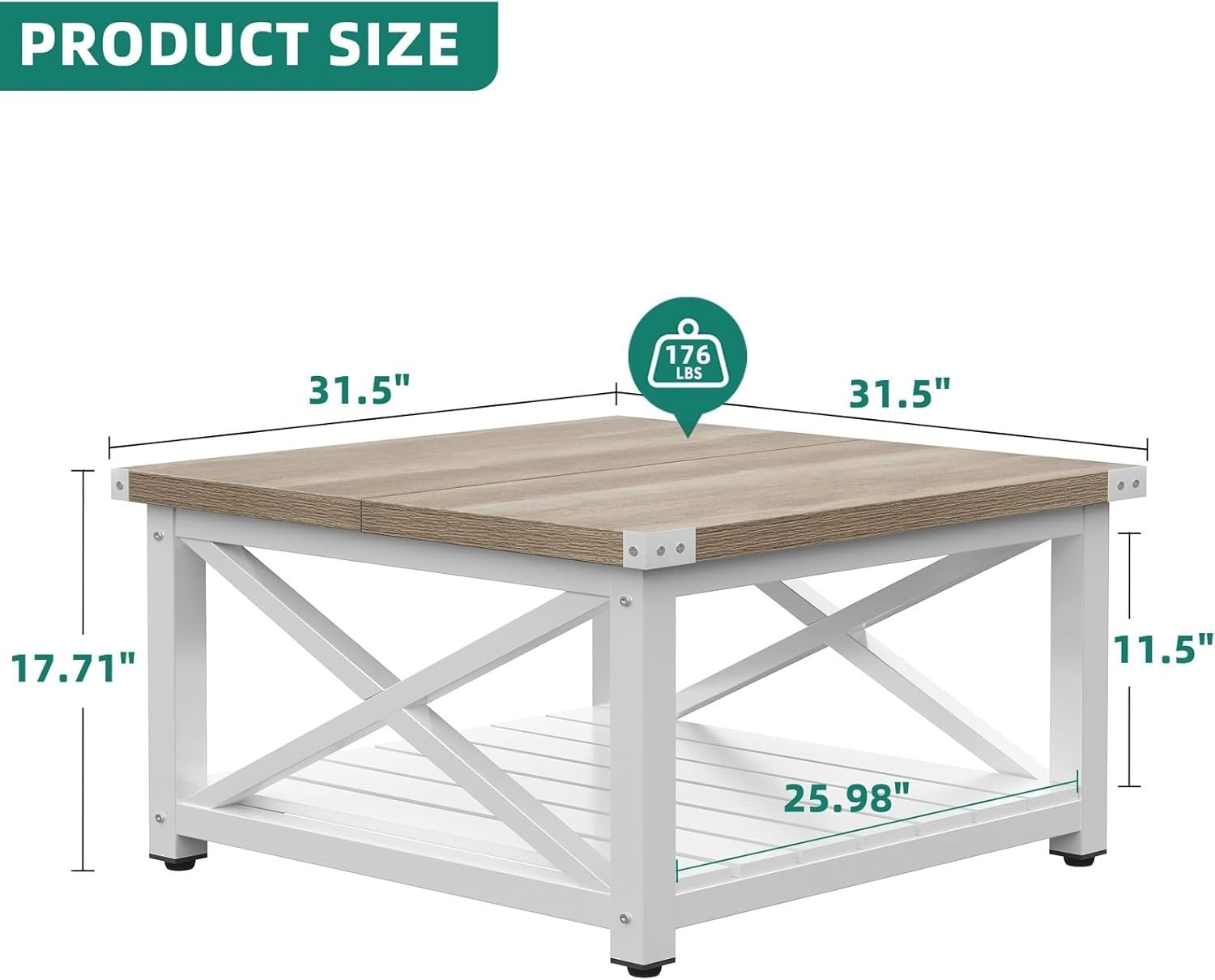 Rustic Grey Square Coffee Table 80cm Farmhouse Wood Storage Living Room