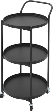 3 Tier Rolling Bar Cart Round Drinks Trolley Metal Storage Cart on Wheels