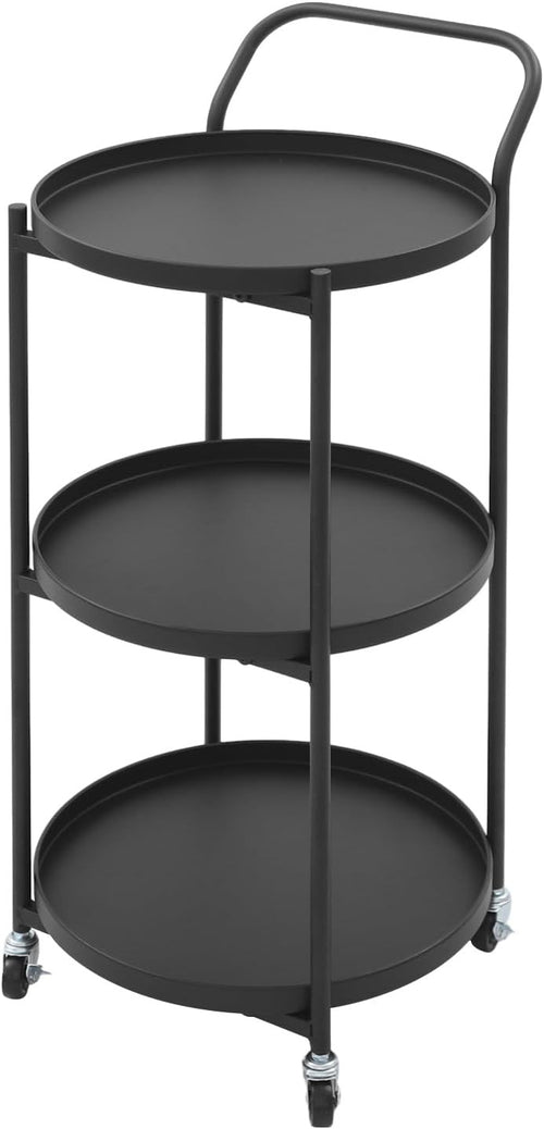 3 Tier Rolling Bar Cart Round Drinks Trolley Metal Storage Cart on Wheels