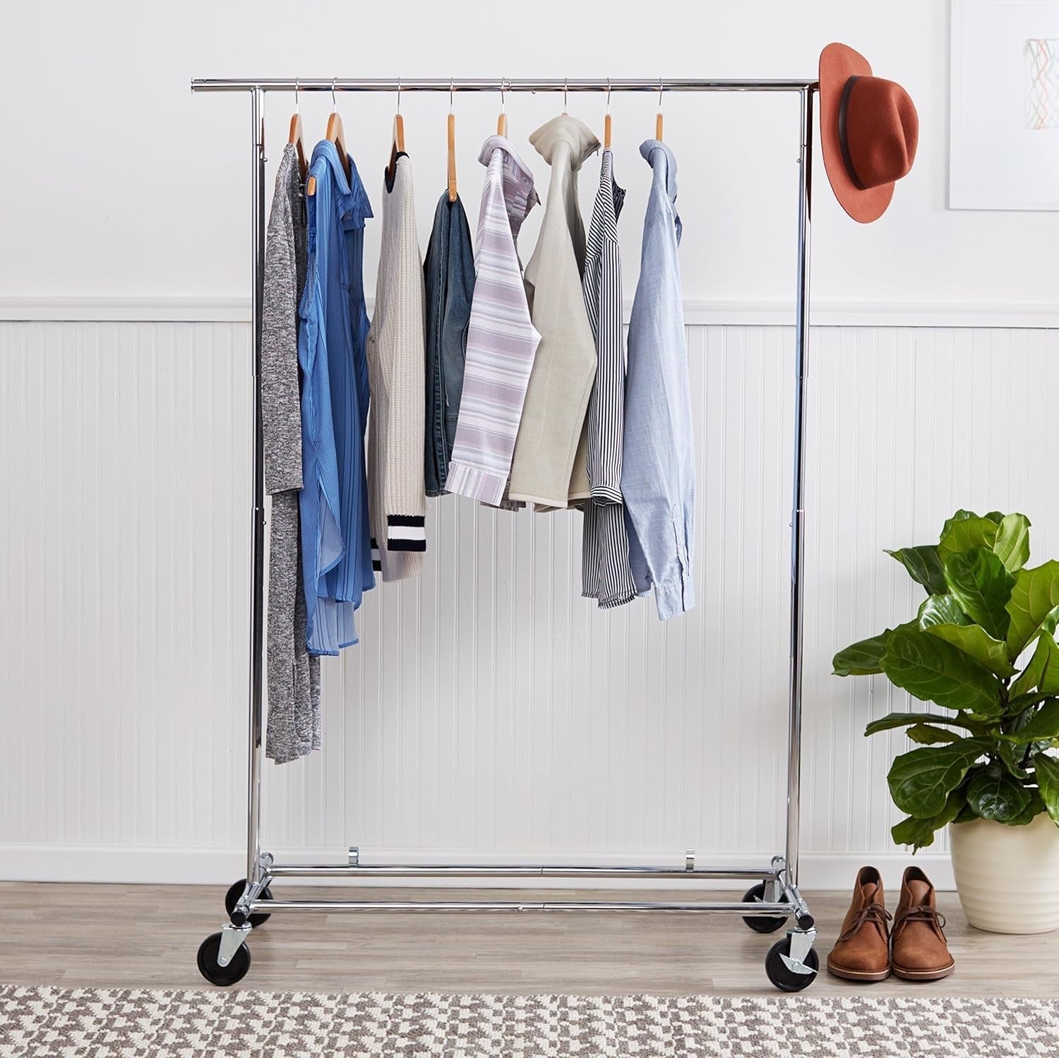 Chrome Garment Rack Heavy Duty Extendable with Wheels
